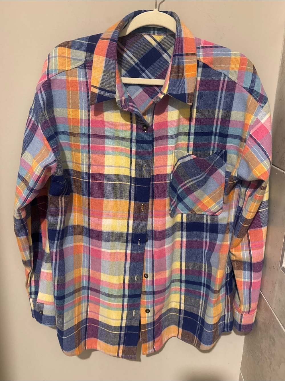Staccato Plaid Button-Down Shirt in Navy, Pink, Yellow, Purple